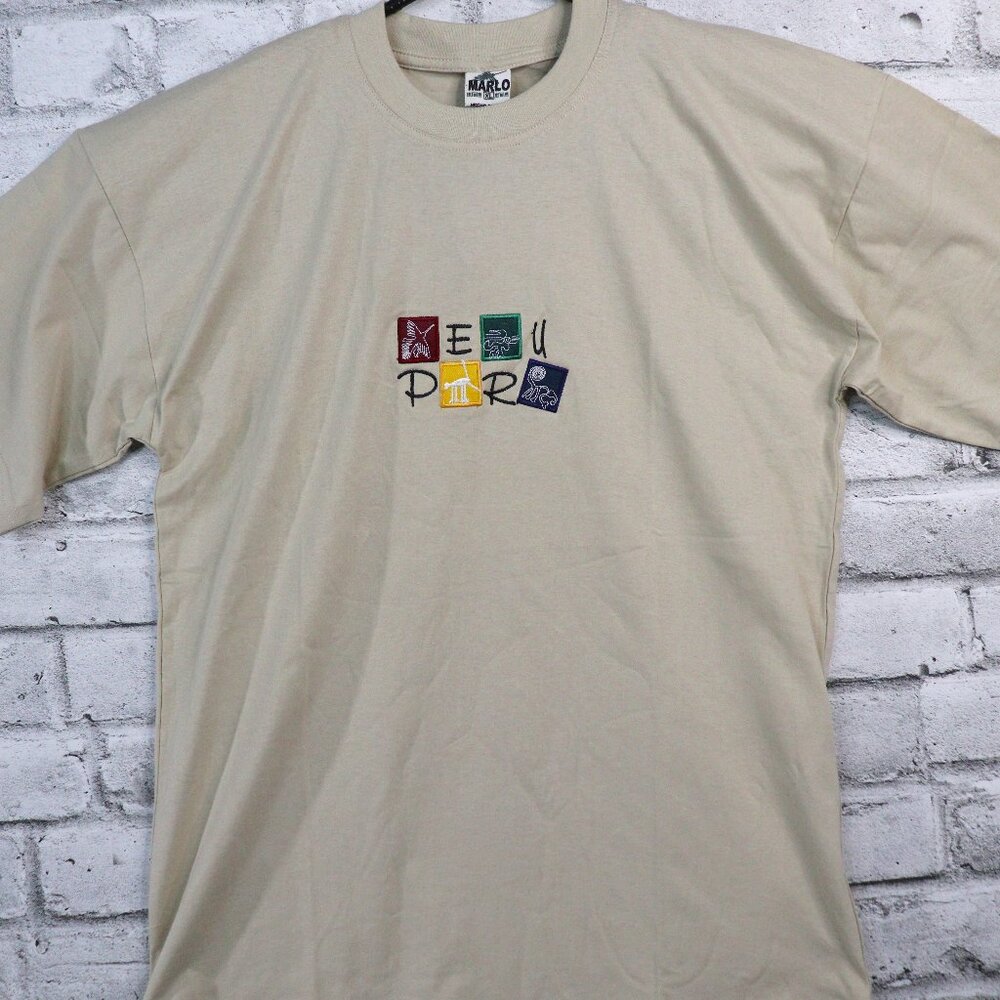 Marlo Peru Men's SZ XL Off White with Logo Short Sleeve T-Shirt Marlo Tees